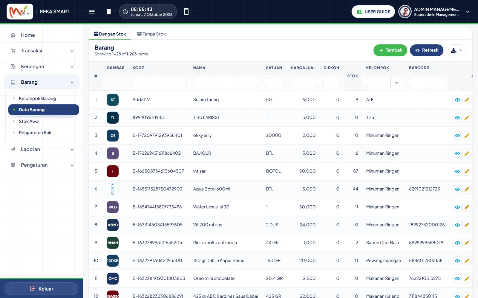 Tampilan Data Barang Rekapos di Web