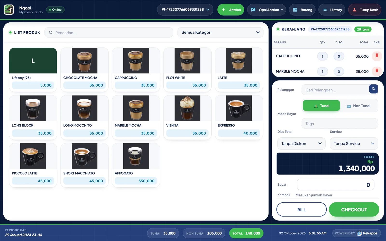 Tampilan Kasir Rekapos di Web