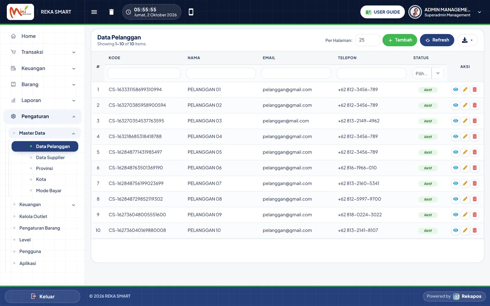 Tampilan Data Pelanggan Rekapos di Web