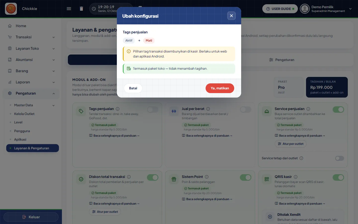 Kotak konfirmasi Ubah konfigurasi