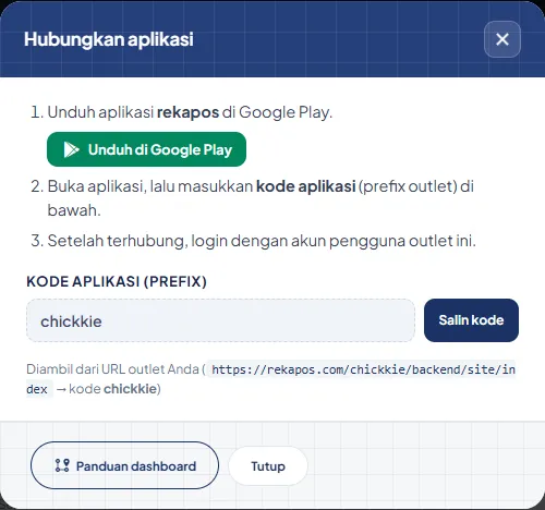 Kotak Hubungkan aplikasi berisi kode aplikasi