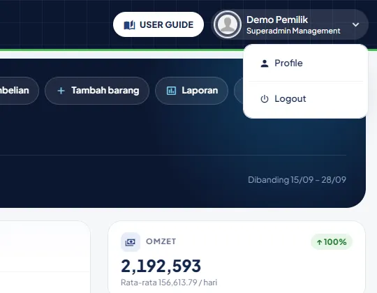 Menu pengguna: Profile dan Logout