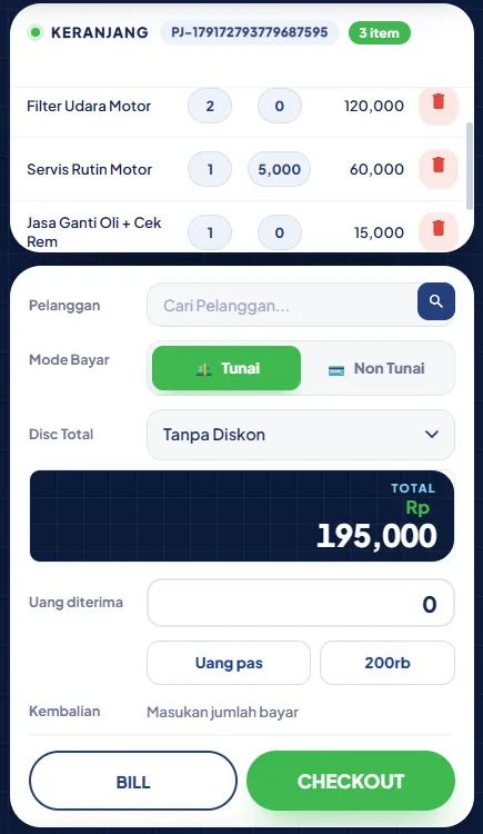 Keranjang dengan Filter Udara qty 2 dan Servis Rutin diskon 5.000