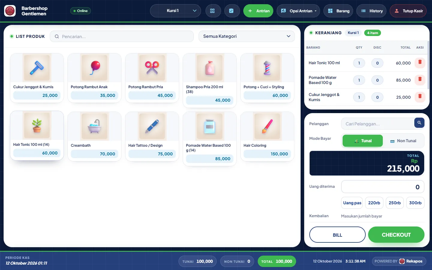 Keranjang bernama Kursi 1 berisi empat layanan dan produk