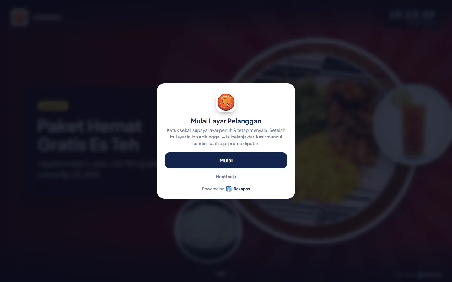 Layar Pelanggan: dialog Mulai Layar Pelanggan
