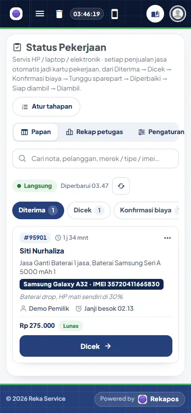 Papan Status Pekerjaan di layar HP