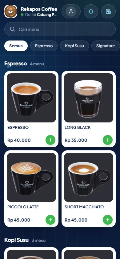 Halaman order online Rekapos Coffee di HP